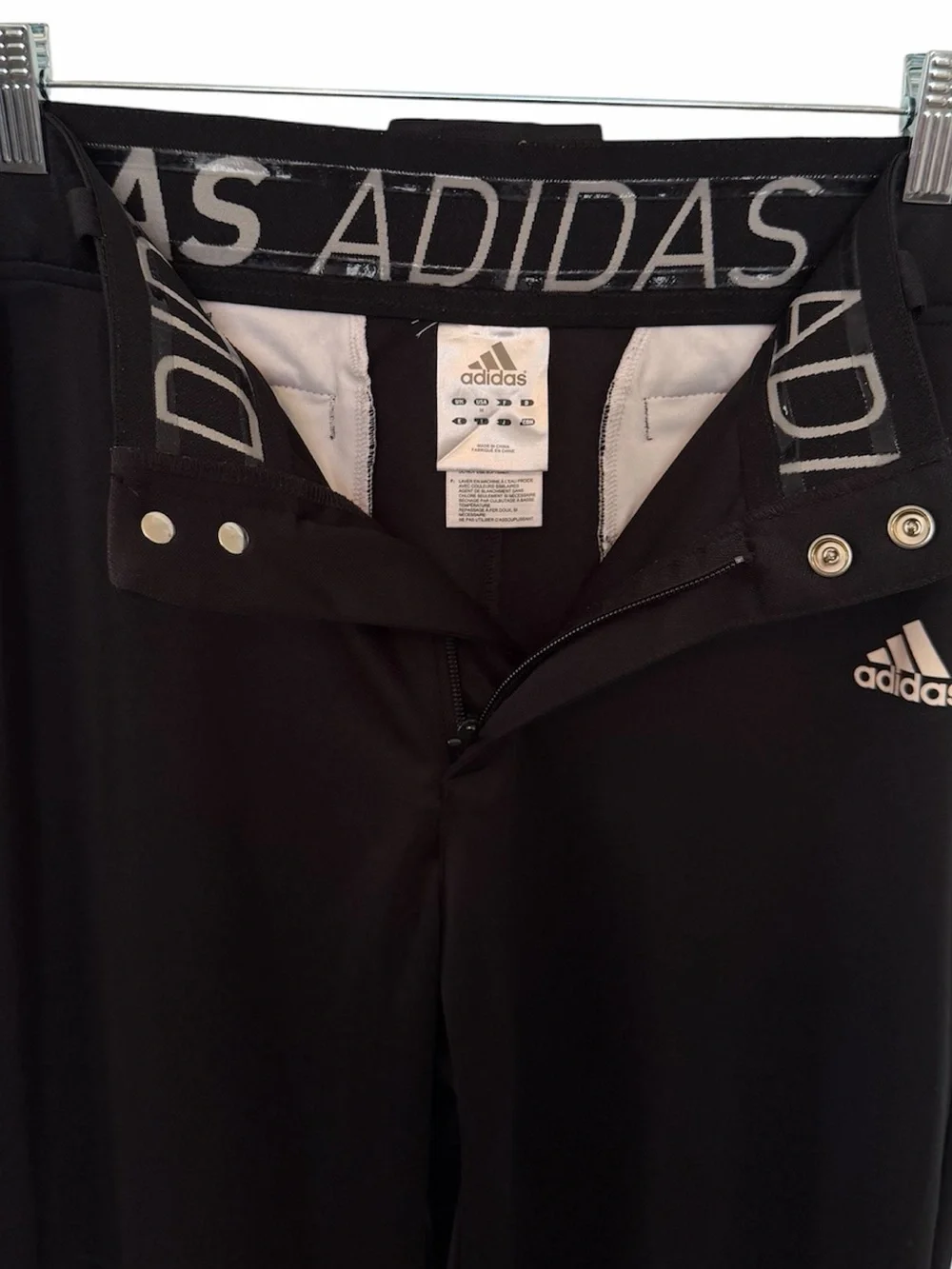 Adidas Baseball Pants Mens Sz M Black Climalite Snap Zip Athletic Sport Pockets
